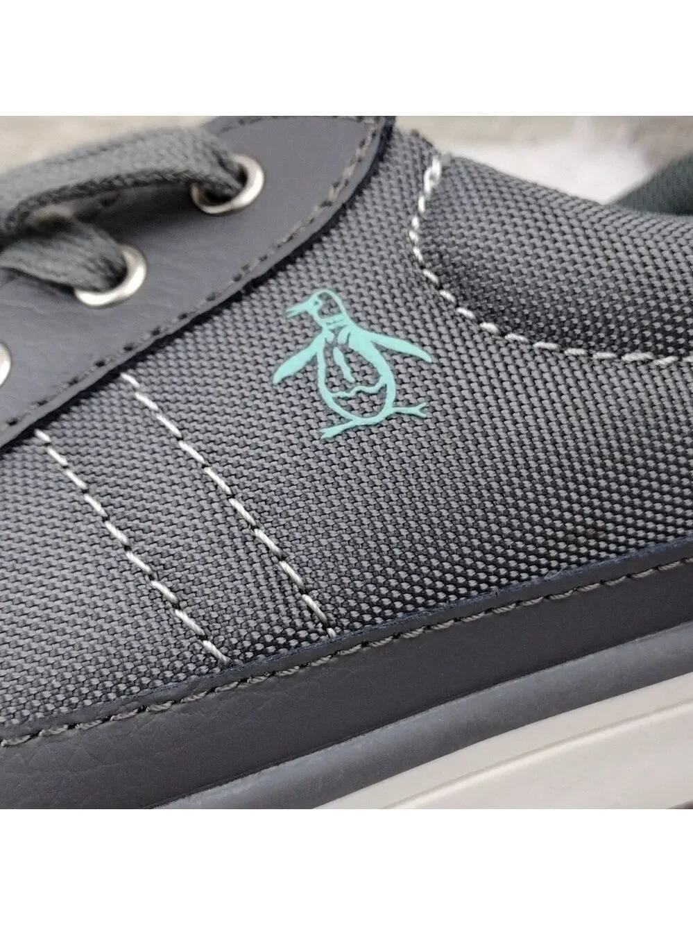 Original Penguin Mission Gray Fabric Leather Round Toe Lace Up Low Top Sneaker